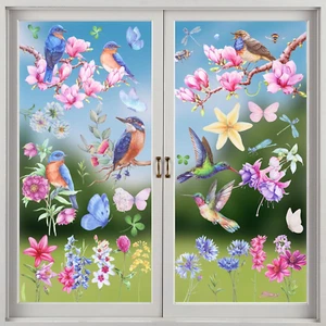 9 Blatt Fensterbilder Frühling Vögel Selbstklebend Blumen Aufkleber Blumen Vogel - Bild 1 von 8