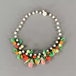 MIRIAM HASKELL 1920s White Multi Color Fruit Beaded Art Deco Choker Necklace - Picture 1 of 5