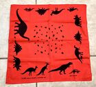 Vintage Handkerchief Red With Dinosaurs 1988 Konya Designs Missoula MT Cotton