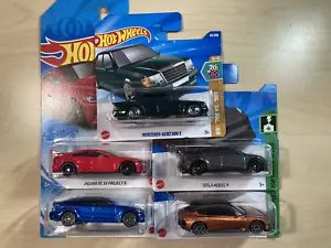 Hot wheels bundle new x 5 Luxury saloon cars Mercedes Jag Tesla DeLorean - Picture 1 of 9