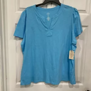 Ladies 2X shirt~light Blue-St johns bay~short sleeves -split Neck NWT - Picture 1 of 6