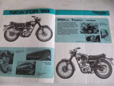 Folheto de vendas de motocicletas Triumph Bonneville T120 T100 1969 .. MUITO RARO. - Imagem 1 de 4