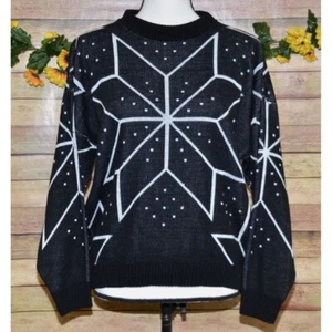 Cabin Creek Ladies L Unisex Black Sweater Geometric Snowflake Holidays Christmas - Picture 1 of 8