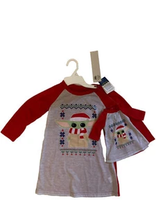 Jammies For Your Families Baby Yoda Christmas Nightgown For Girl & 18” Doll Sz 4 - Picture 1 of 3