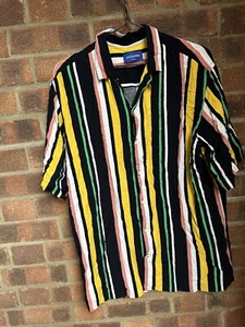 Men's Jack & Jones Black Colourful Striped Short Sleeve Button Up Shirt Size 44” - Picture 1 of 3