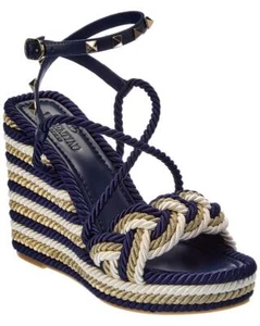 $ 890 neu Neu im Karton Valentino Rockstud Geschirrtuch 38 blau Espadrille Keilabsatz Sandalen Schuhe - Bild 1 von 1