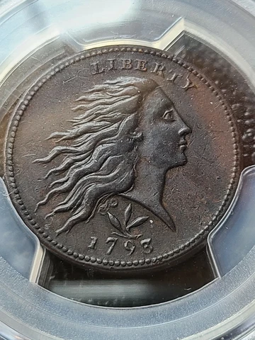 1793 WREATH LARGE CENT PCGS AU DETAILS! VINE AND BARS EDGE, BEAUTIFUL LARGE CENT Cover