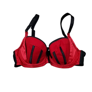Parfait by Affinitas Charlotte Padded Plunge Bra 6901 Red Black Size 34C - Picture 1 of 6
