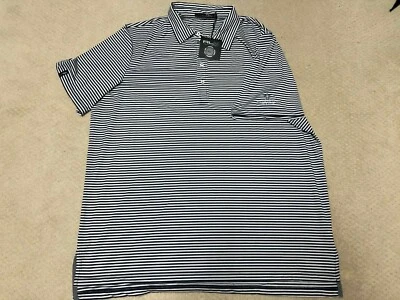 Camisa polo listrada branca e marinha nova com etiquetas $104 XXL Dallas Cowboys Golf Club RLX - Imagem 1 de 2