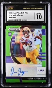 2020 Panini Prizm Draft Picks Justin Jefferson #126 Neon Green Auto /25 CSG 10 - Picture 1 of 2