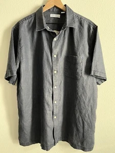 Carribean Mens Short Sleeve 100% Linen Blue Cotton Button Up Shirt Size XL - Picture 1 of 11