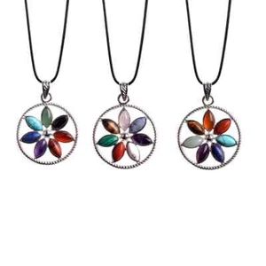 3PCS Natural Stone 7 Petals Women Necklace Pendant Natural Crystal Lady Choker - Picture 1 of 11