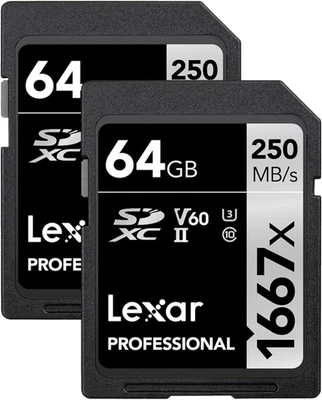 Lexar 64GB (2-Pack) Professional 1667x SD Card, UHS-II, C10, U3, 64GB, Black  - Image 1 of 4