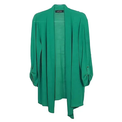 Kasper Womens Jacket Size XL Green Lightweight Roll Tab Sleeve Open Front Drape  - Image 1 of 4