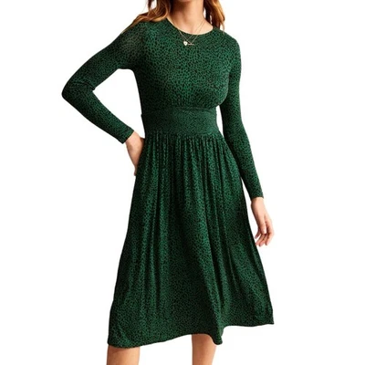 Boden Thea длинным рукавом Midi платье Amazon зеленый животных пятно размер 10P - Изображение 1 из 4