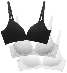 Teen Girls Seamless Bra Cotton Bras Adjustable Straps (32, Black/Light Grey/W... - Picture 1 of 8