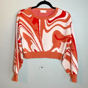 Suéter Altar’d State Talla Pequeña Naranja Mármol Remolino Recortado Preppy Boho Academia - Imagen 1 de 6