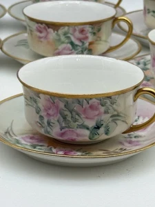 Set Of 8 Vtg Hand Painted  Haviland France Porcelain Floral  Teacup & Saucer - Picture 1 of 12