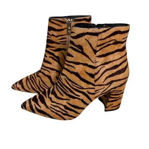 ANTONIO MELANI Booties 6.5 Lindzay Tigress Calf Hair Zebra Side Zip Leather Sole - Picture 1 of 9