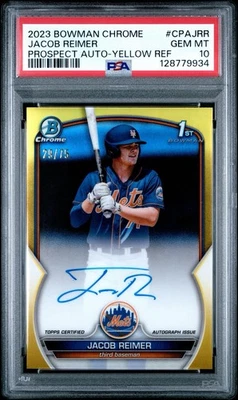 Jacob Reimer 2023 Bowman Chrome 1st Prospect Yellow Refractor Auto #/75 PSA 10 - Image 1 of 2