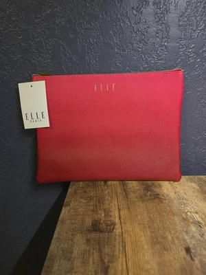 Elle Paris Hot Pink Zippered Flat Pouch Makeup Bag New with Tags Ombre - image 1 of 2