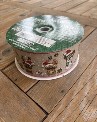 Kirkland Christmas Dogs Wire Edged Ribbon 2.5" x 50 yd New Sealed - Image 1 of 4