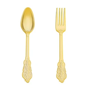 200 Pieces Gold Spoons and Forks Set, Heavy Duty Gold Plastic Silverware Set ... - Picture 1 of 6