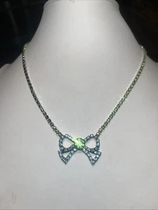 Tarina Tarantino Blue & Green Bow Necklace 16” - Picture 1 of 10