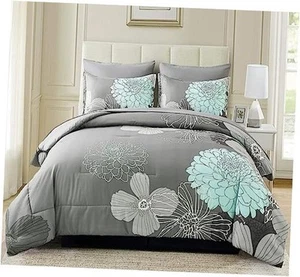 7 Pieces Bed in a Bag Floral Comforter Set Queen Flowers Bedding Set Soft - Picture 1 of 7