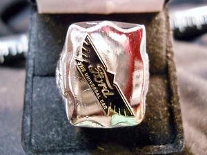 Ford Universal Car 1912 Nickel Silver Ring Goldtone Winged Medallion Choice Size - Picture 1 of 10