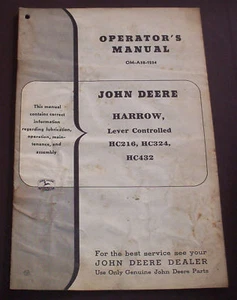 JOHN DEERE HARROW HC216, HC324, HC432 OPERATORS MANUAL - Picture 1 of 1