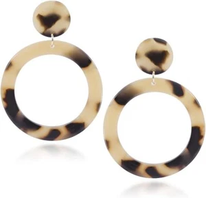 Acrylic Resin Tortoise Shell Drop Hoop Earrings Fashion Statement Dangle Hoops - Picture 1 of 6