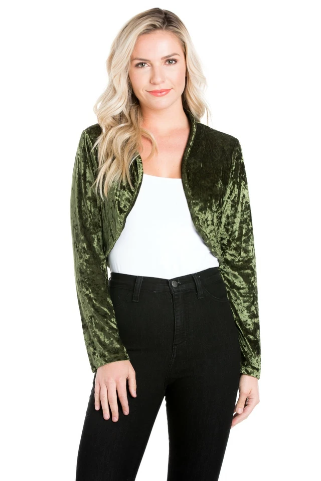 Chaqueta cárdigan bolero de terciopelo abierto sin cuello Fashion Secrets para mujer Foto 1 de 4