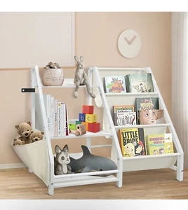 Kids Bookshelf and Toy Organizer, 3 Tier Book Shelf for Kids Rooms with Anti-Tip - Picture 1 of 7