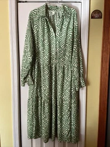 H&M Green / White Floral Maxi Dress Floaty Boho Size Xl NWOT - Picture 1 of 13