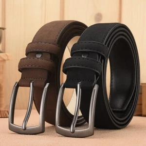 Men's Suede Belt Adjustable Leather Belt Retro Metal Buckle Belt Male Waistband - Picture 1 of 13