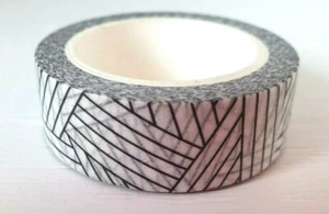 BLACK GEOMETRIC LINES Washi Tape 15mmx10M Journal Craft Stripes Masking Bujo - Picture 1 of 2