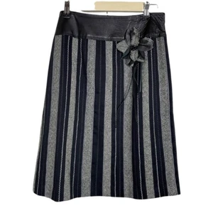 Garnet Hill Women's Size 8 Black White Leather Tweed Pencil Striped Skirt - Picture 1 of 7