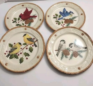 Sonoma Knollwood Set Of 4 Lunch/Salad/Dessert 8” Plates Birds Christmas Cardinal - Picture 1 of 7