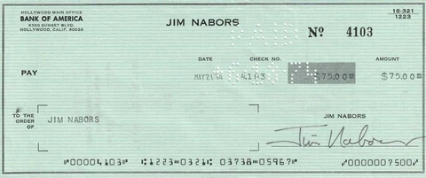 Jim Nabors Signed Check Cover