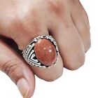 NATURAL FIRE SUNSTONE SOLID 925 SILVER OXIDIZED HEAVY CHRISTMAS ARABIC MENS RING