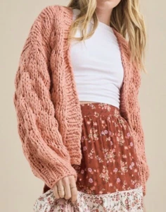Altar'd State Salmon Orange Pink Knit Open Cardigan Women's Size M Sweater NEW - Picture 1 of 11