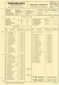 Datos de ajuste hoja de datos Ford Consul Granada Sierra 2.3 Solex 35 EEIT / carburador - Imagen 1 de 2