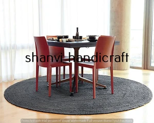 Braided Round Reversible 150x150 CM Natural Black Color Jute Rug Floor Mat Decor - Picture 1 of 8