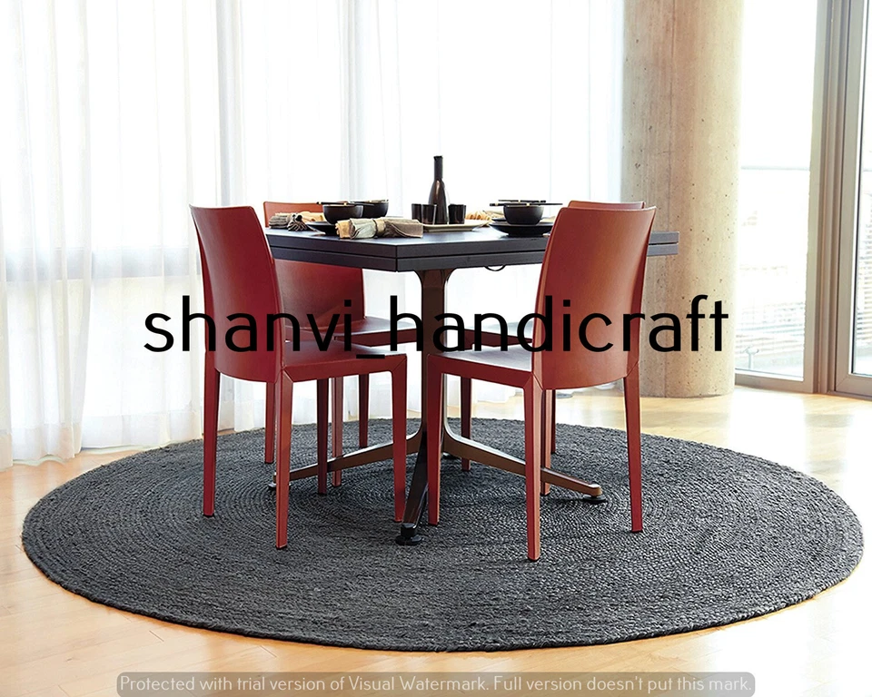 Braided Round Reversible 150x150 CM Natural Black Color Jute Rug Floor Mat Decor - Image 1 of 4
