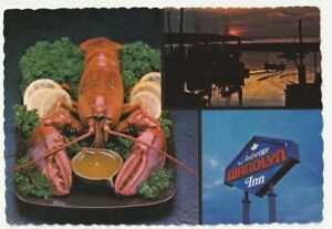 Vtg Postcard Wandlyn Inn Cooked Lobster Meal Lemon Slices Sunrise Over Water Unp