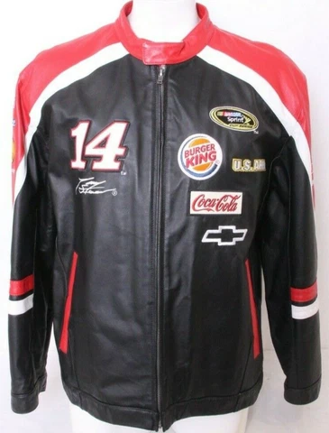 Nascar Tony Stewart #14 Wilson's Leather Full Zip LS Black Jacket Coat Men's XXL Cover