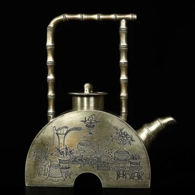 Chinese collect white brass teapost HandMade coloured drawing pot - Image 1 of 4