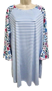 Molly & Me Dress Womens Sz 2X Blue Stripe Floral Flaired Sleeve Beachy Bloomcore - Picture 1 of 8