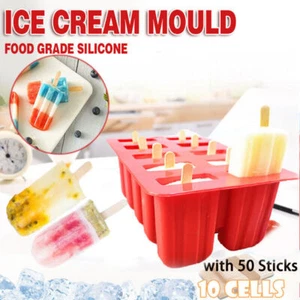 Silicone Ice Mould Cream Block Molds icy Pole Jelly Pop Popsicle Maker 10 Frozen - Picture 1 of 12